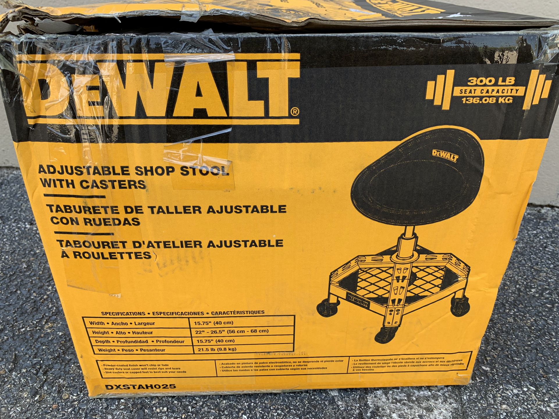 DEWALT 24 in. H x 16 in. W x 16 in. D Adjustable Shop Stool with Casters