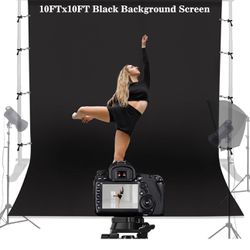 NewZeal Black Backdrop for Photography 10ft X10ft Backdrop Black Screen, Pure Cotton Photo Background Cloth Backdrop Curtain for Parties, with 8 Clips