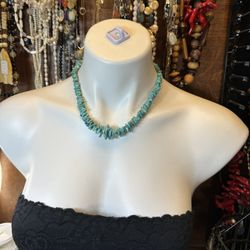 925 Sterling Silver Nugget Turquoise Beads Graduated Necklace 17” Long