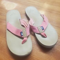 Vineyard Vines Men’s Leather Flip Flops Sandels Size 12 Pink