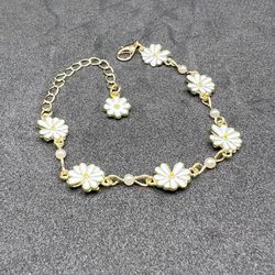 flower gold chain bracelet with pearl beads