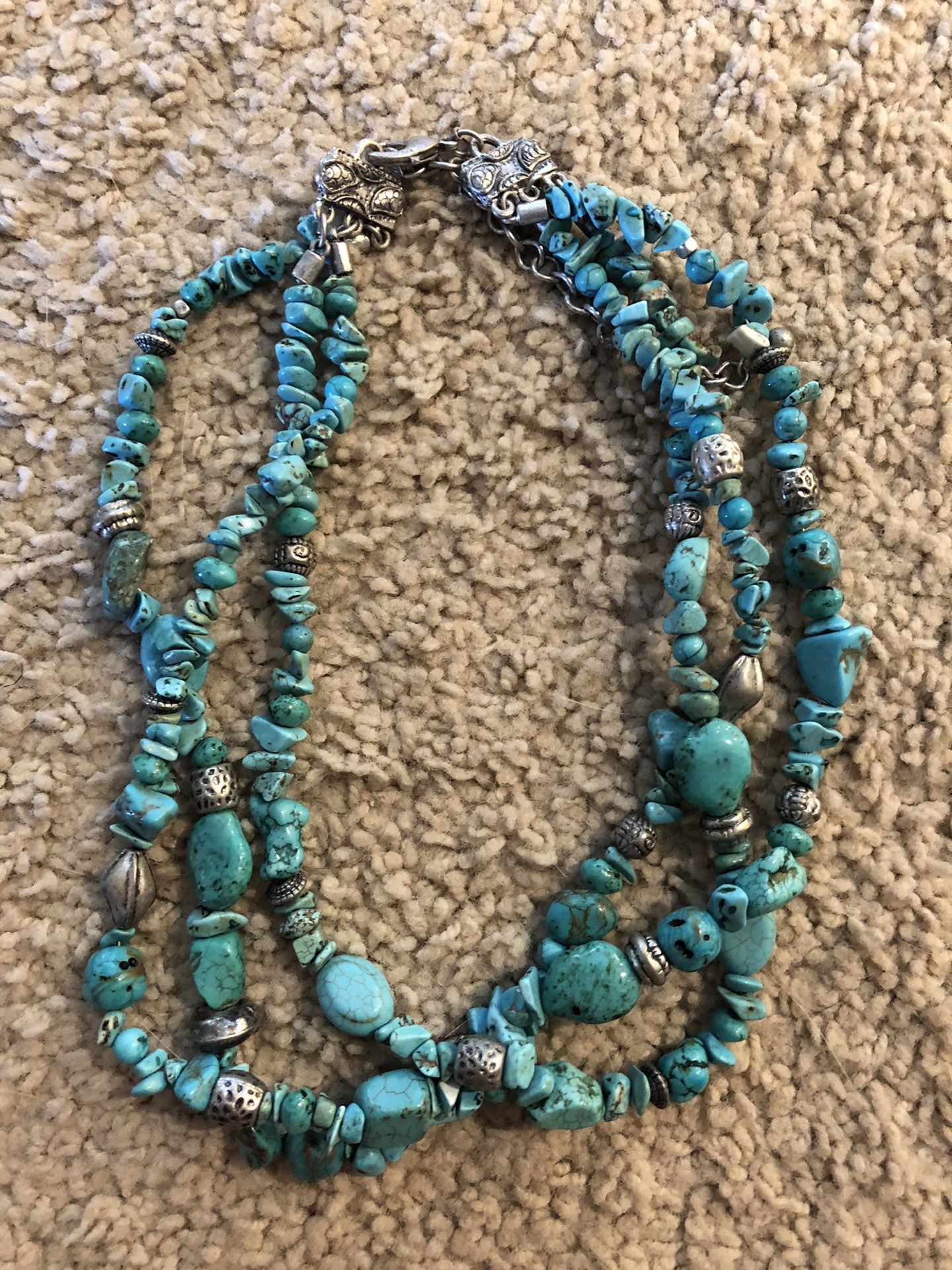 3 Strand Turquoise Look Necklace, 7” Drop