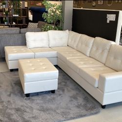 Heights white 3-piece sofa sectional in white leather with two cup holders ❤️✨ we have Sameday  delivery 🚛👍🏼 now $39 down