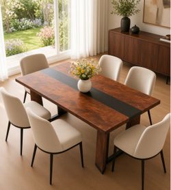 70.9-Inch Large Rectangular Dining Table & Waterproof Desk - Luxury Family Table for 8, Adjustable Legs, Industrial Farmhouse Style, Suitable for Kitc