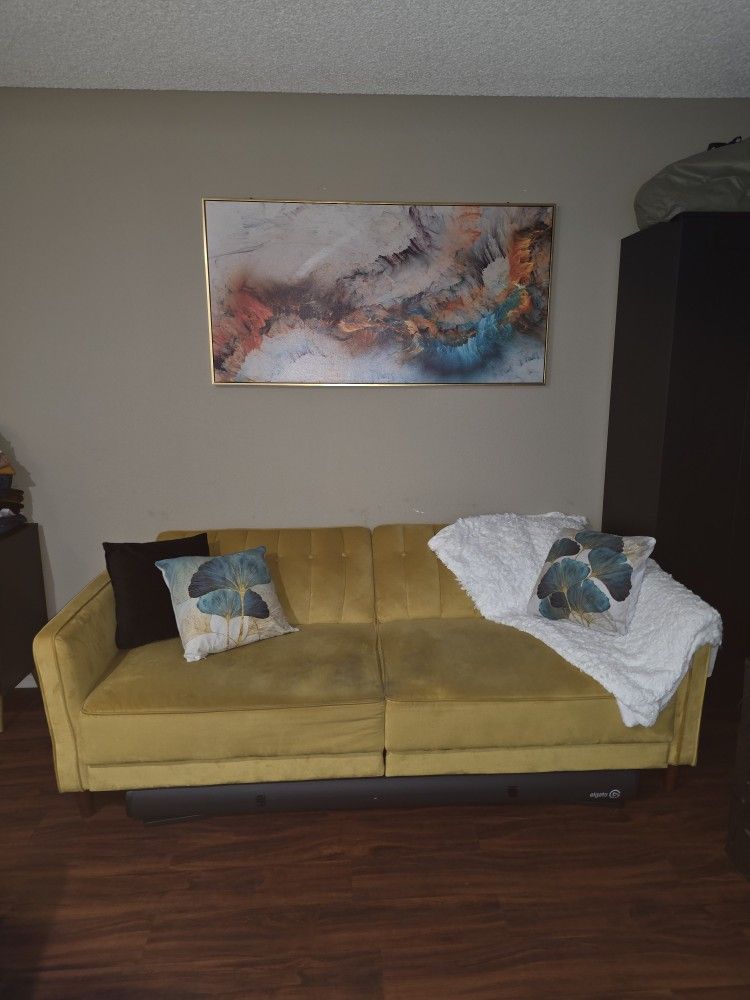 Sofa Bed Futon Couch (Mustard Yellow)