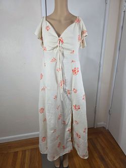 New Cream Floral Maxi Dress with Ruched Tie Front