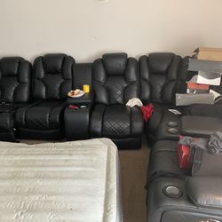 Full Reclining Leather Couch Sectional 
