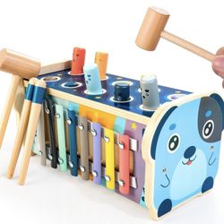 Wooden Hammering Pounding Toy for 12+ Months Kids, Montessori Toys for 1+ Year Old Babies, Early Development Toy with Pounding Bench, Xylophone, Numbe