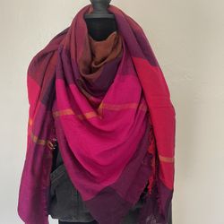 Saks Fifth Avenue Luxury Scarf - Plaid Red & Purple