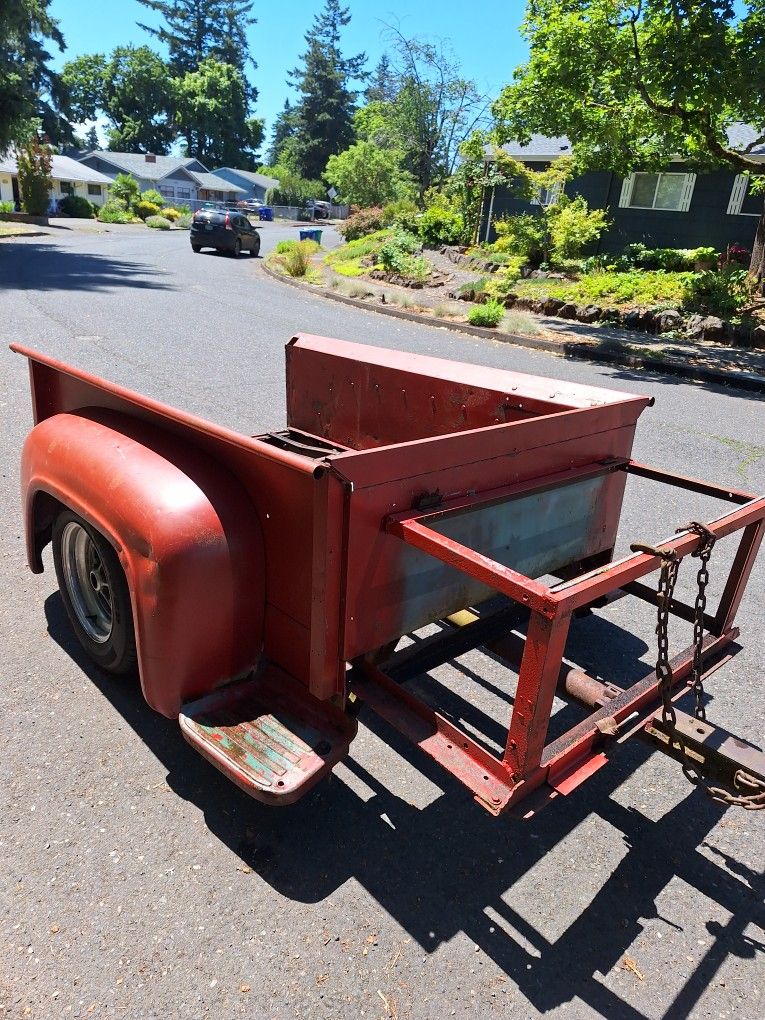 Real Steel 51-54 Ford Pickup Box On Tiltbed Trailer Frame