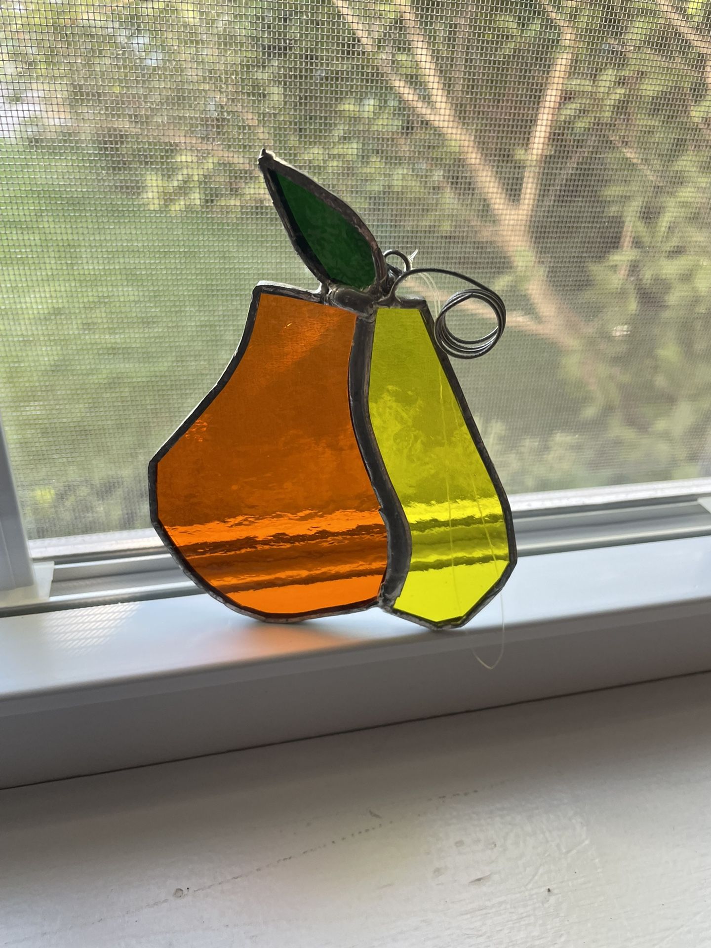 Vintage Stained Glass Pear Fruit Sun Catcher Window Decor Panel