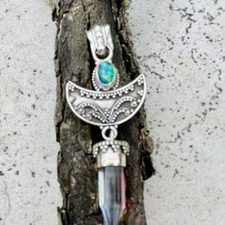 Fire Opal Pendant.  Set in .925 Sterling Silver with Fire Opal and Topaz accents
