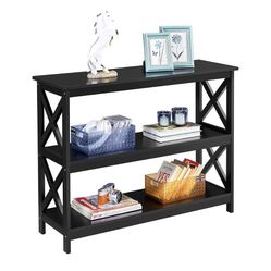 Console Table with Storage Shelves, 3-Tier Entryway Table Sofa Side Table Narrow Long Bookshelf for Hallway Living Room, Accent Furniture, Black 