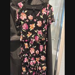 New Floar Print Black Long Women Beautiful Party Dress Only