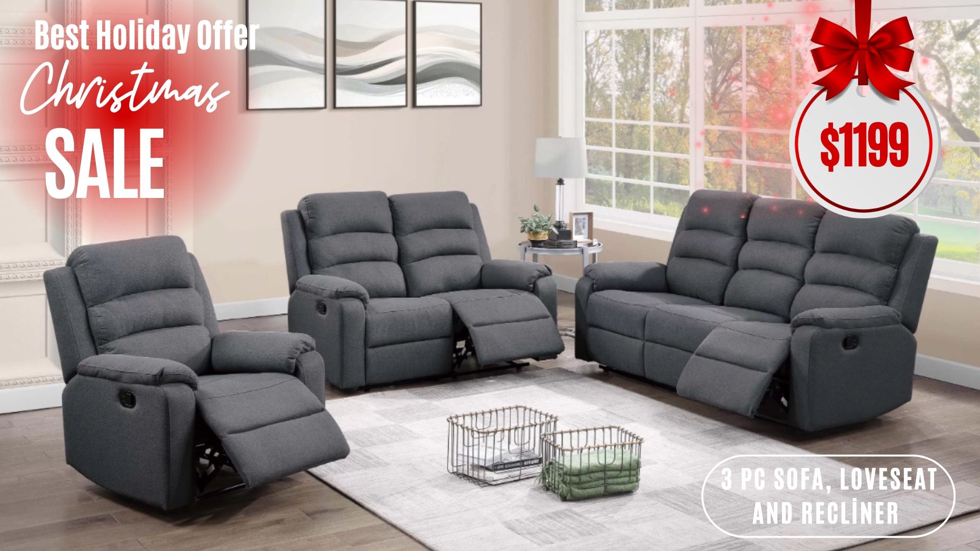 3 Pc Sofa , Loveseat And Recliner No Credit Needed $10 Down