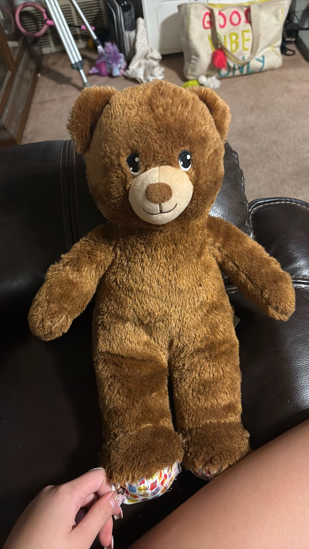bear comes with a build a bear bag to says happy birthday on