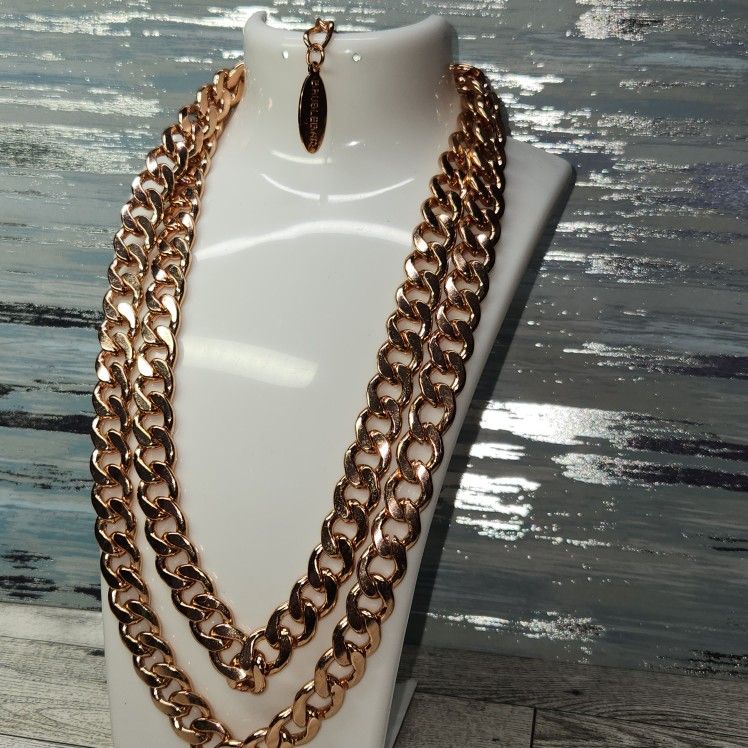 #2256, BAUBLEBAR SIGNED FIGARO CHUNKY CHAIN, GOLD ROSE TONE 17"INCHES