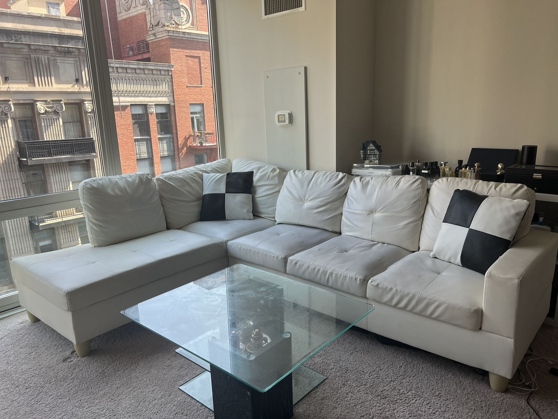 L Shaped White Leather Sectional
