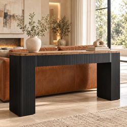 82.7 in. Rustic Brown and Black Rectangle Wood Console Table