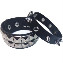 2 PCs Gothic faux leather spike Bracelets - Punk alternative Emo wristbands - studded bracelets Adjustable Punk Cuff Bangle wristband Pink Emo