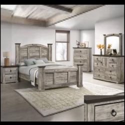 4- Pc Bedroom set Dresser,Mirror Nightstand (1) Queen size bed frame Not including Mattress and Box Sp