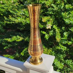 Vintage Elegant Gold Vase From India Flower Engraved Tall Brass Vase 12" inches