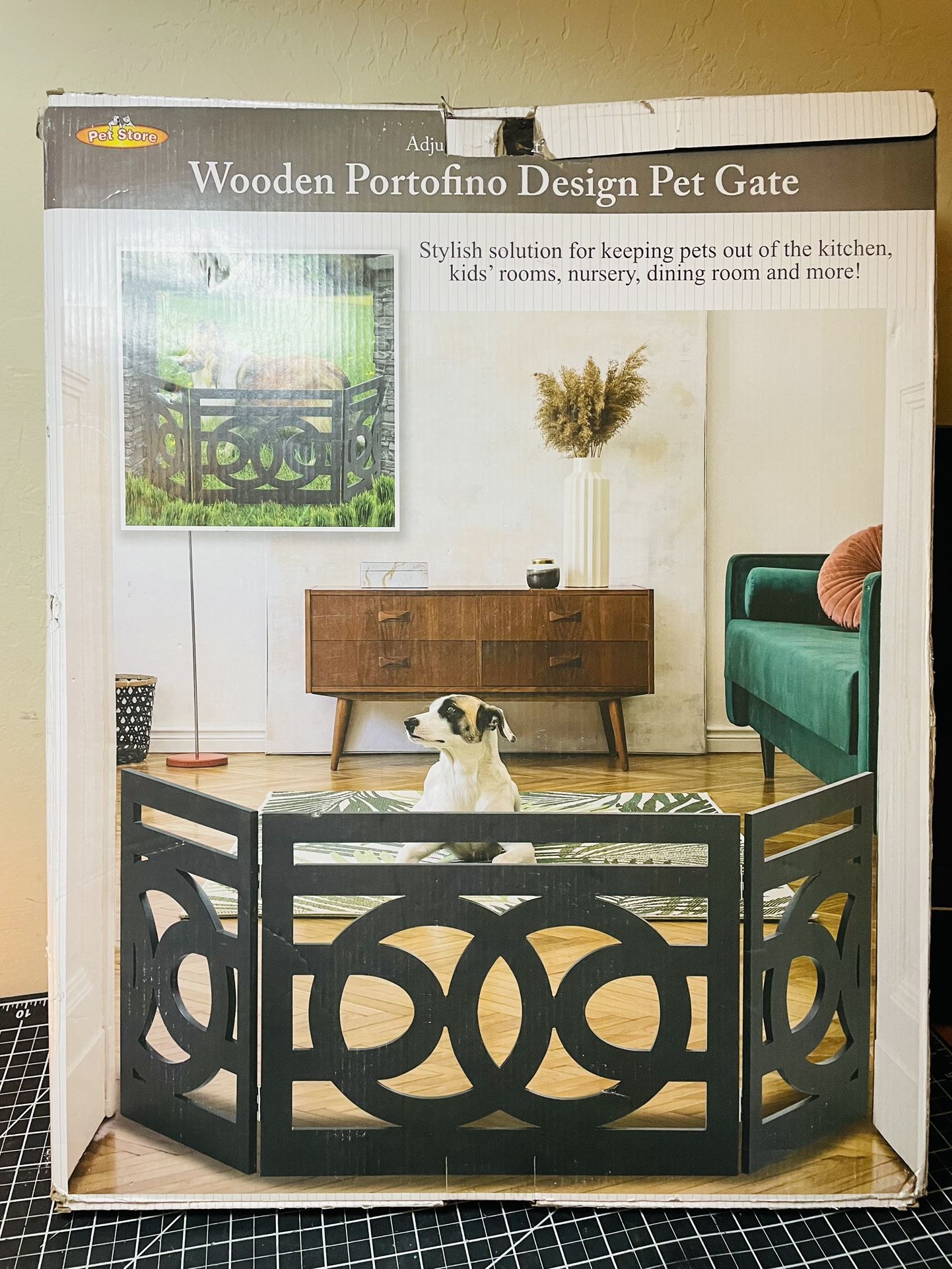 Etna Freestanding Wood Pet Gate 3-Panel Tri Fold Dog Fence - 48" Wide x 19" High - Portofino Black