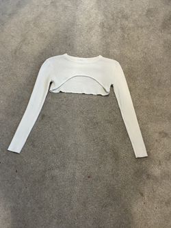 White Long Sleeve U Cut Top
