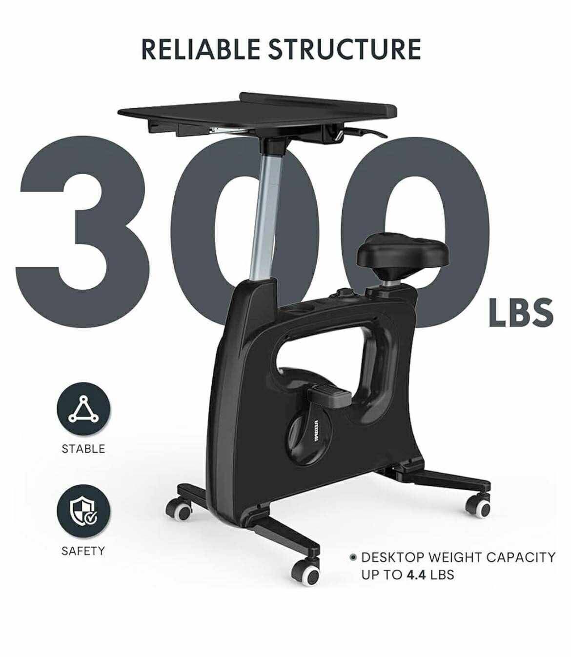 NEW-FLEXISPOT Desk Exercise Bike: Black, ABS/Polyurethane/Stainless Steel, 42 1/2 in – 48 3/8 in