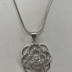 Sterling Silver Womens Necklace Flower Pendant 