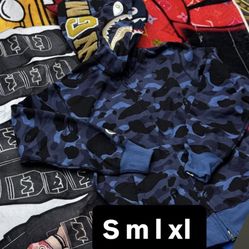 bape hoodie with black and blue camo