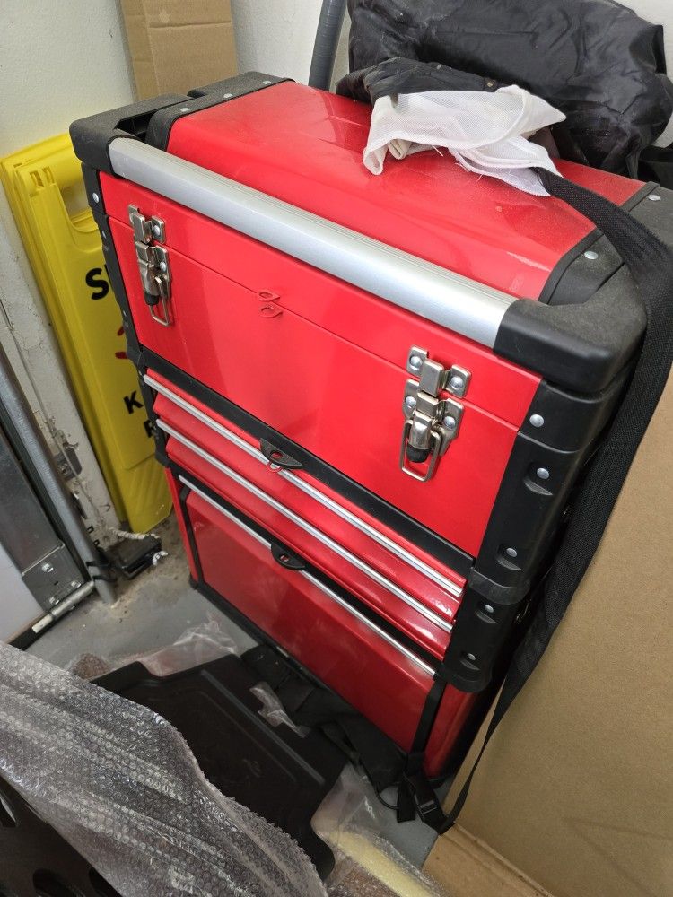 Portable Steel And Plastic Stackable Rolling Upright Trolley Tool Box With 3 Drawer