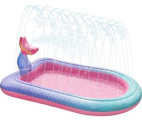 68" Mermaid Splash Pad & Sprinkler for Kids, Large Outdoor Water Play Mat Summer Inflatable Wading Pool, Fun Sprinkler Water Toys Gifts for Toddlers B