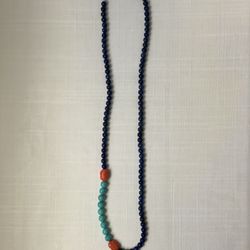 Due Stone. Blue And Orange Necklace. Coral, Turquoise And Lápiz Look