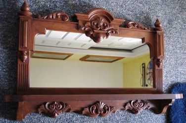 Home Interiors Cherry Ornate Faux Wood Mantel Mirror Shelf