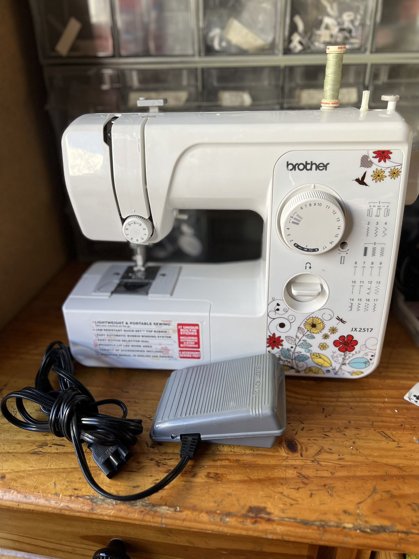 Brother JX2517  Full Size Sewing Machine White W/Flowers (serviced And Sewing Excelent