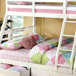 BUNK BED Twin Over Full White Free Drawers Free Mattress
