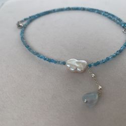 Choker natural apatite and baroque pearl, 925 clasp