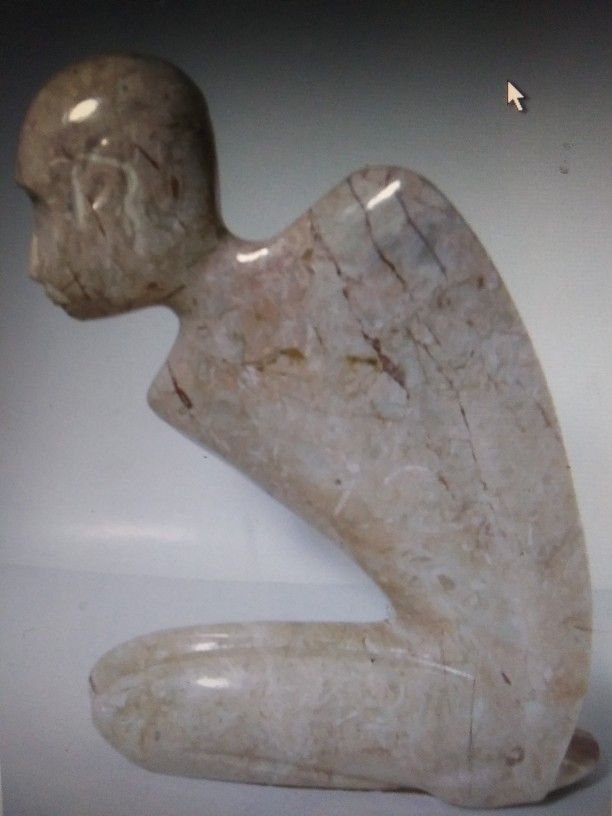 Modern Minimalist Sculpture Seated Man Pinkish Gray Stone Unsigned