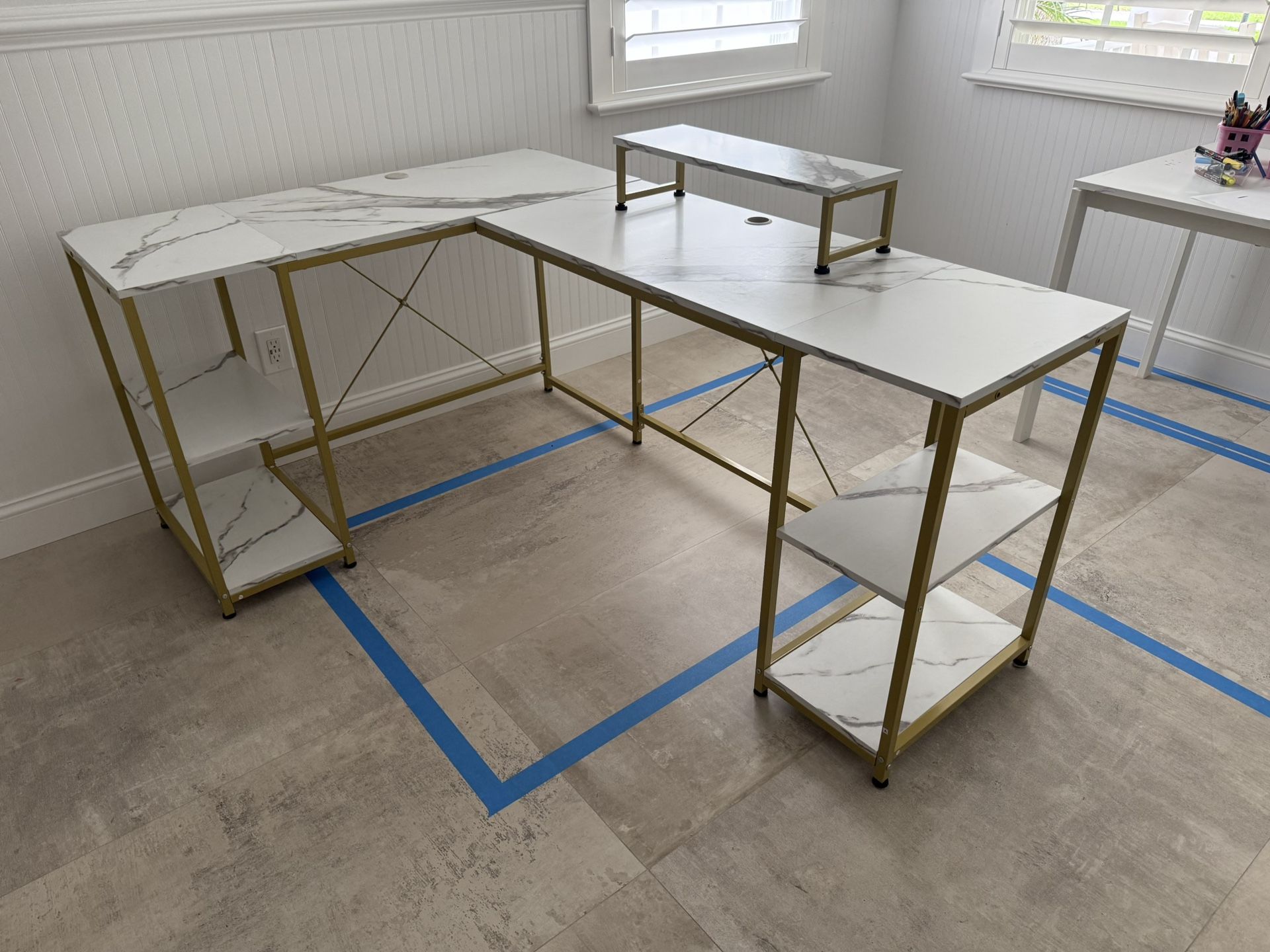 L Shaped Desk White And Gold