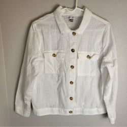 Christopher & Banks White Eyelet Top Or Jacket Women's Size Large