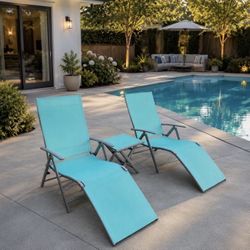 3pc Outdoor Foldable Lounge Chairs with side table