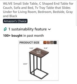 WLIVE Small Side Table, C Shaped End Table for Couch, Sofa and Bed, Tv Tray Table that Slides Under