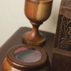 X2 VINTAGE WOODEN CHALICE CUP AGATE CONTAINER STORAGE KEEPSAKE BOX COLLECTABLE SET