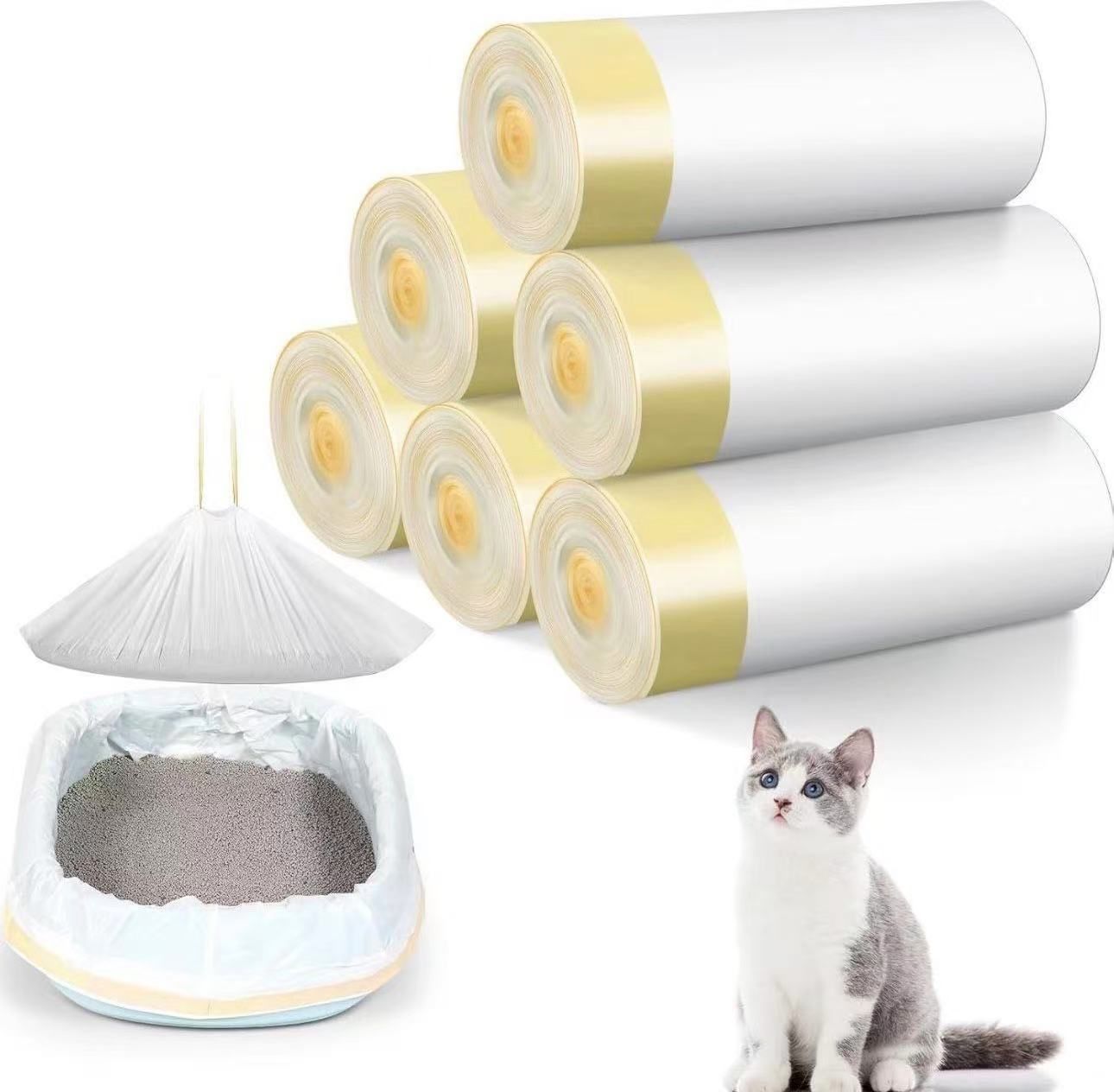 42 Pcs Cat Litter Box Liners Compatible with PetSafe ScoopFree Jumbo Durable Large Drawstring Cat Litter Pan Bags Unscented Tear Resistant Cat Litter