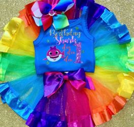 18 Months Personalized Rainbow Baby Shark 1st Birthday Outfit