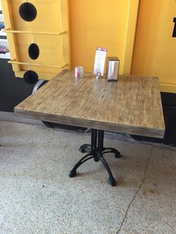 Table solid wood iron base 36” x 36”