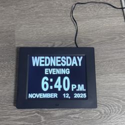 Digital Calendar Alarm Day Clock - with 8" Large Screen Display, am pm, Multiple Alarms