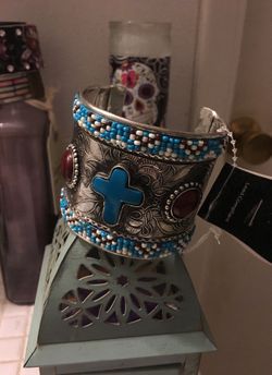 Silver Cuff with turquoise & coral
