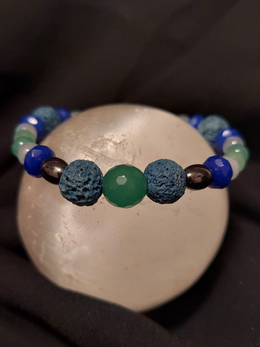 Emerald, Blue Sapphire, Blue Fire Agate Crystal Bracelet
